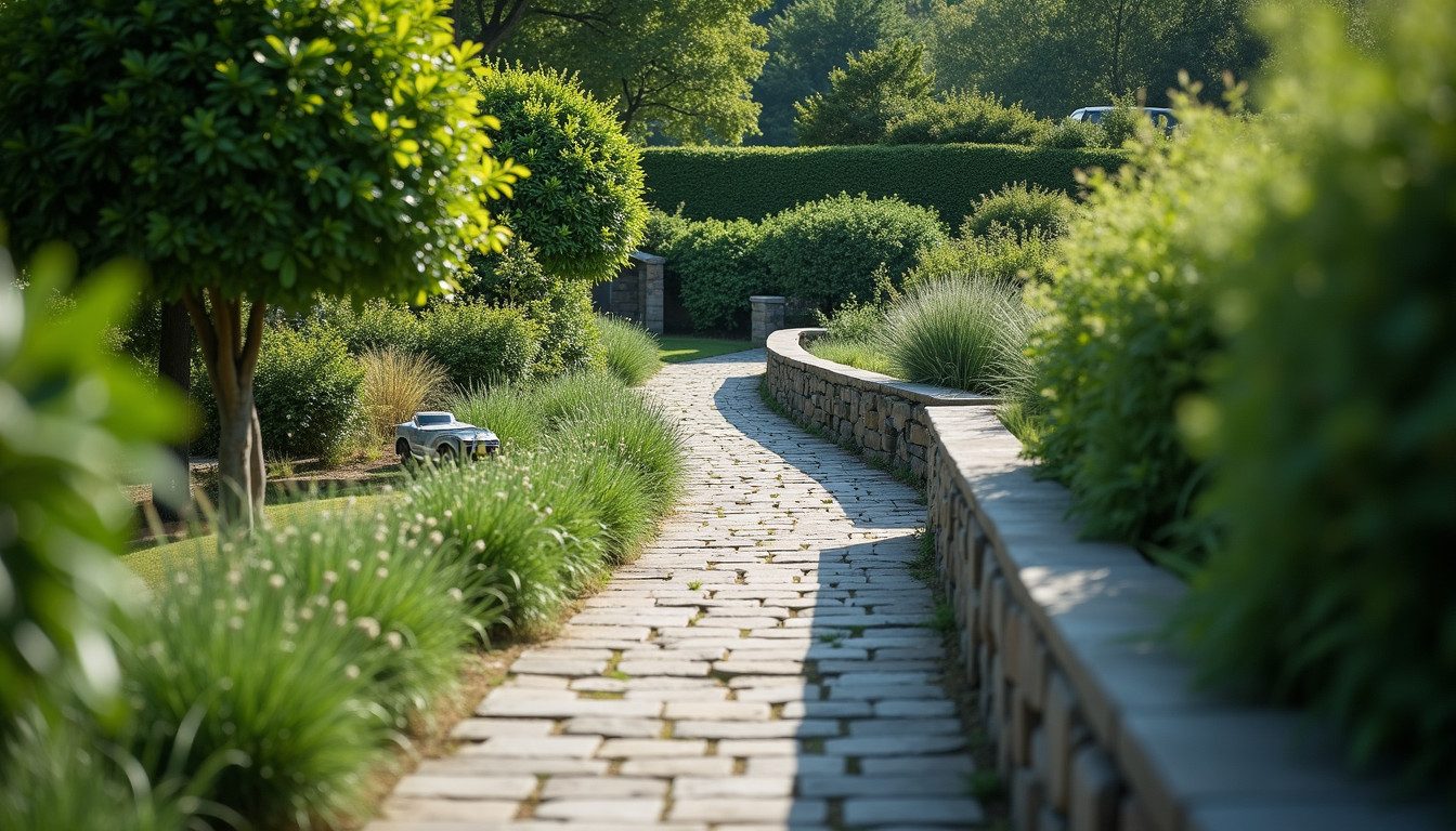 High angle view of a beautiful retaining wall surrounded by lush greenery